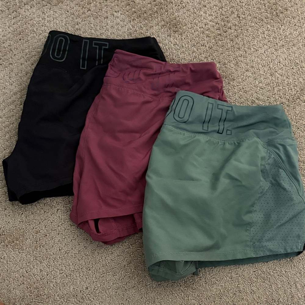 Women’s High-Waist Athletic Shorts Trio — Black, Pink & Sage